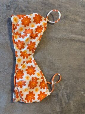 Orange Floral Bandeau Bikini Top - Brand Unspecified